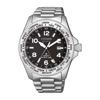 CITIZEN 星辰錶 PROMASTER GMT 顯示 光動能時尚腕錶-銀x黑面(BJ7100-82E)42mm