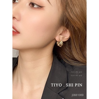 優選好物 S925銀針質感三綫耳圈女 氣質 韓國高級感耳環法式網紅耳飾顯臉瘦 L2Y5