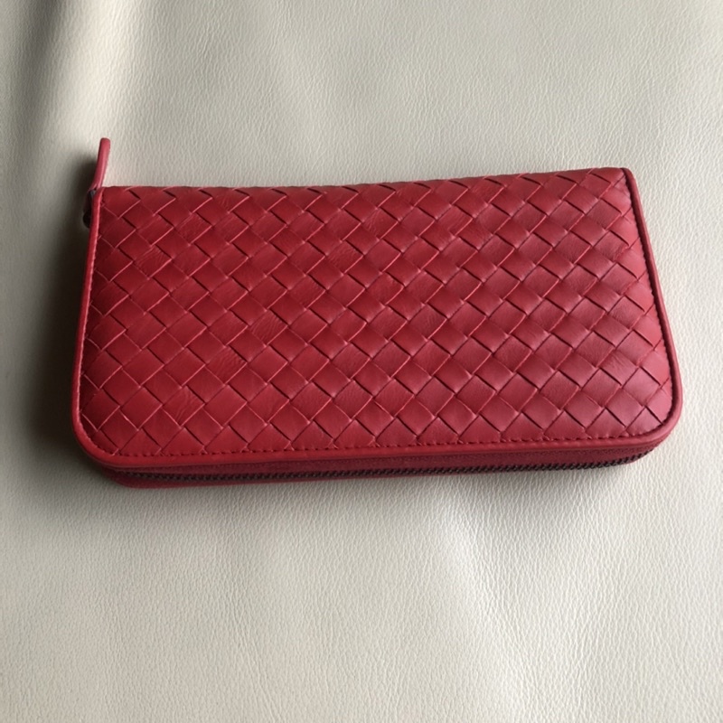 全新正品 BOTTEGA VENETA BV 紅色 大喜紅 拉鍊長夾 護照夾 外包 拉鍊 長夾