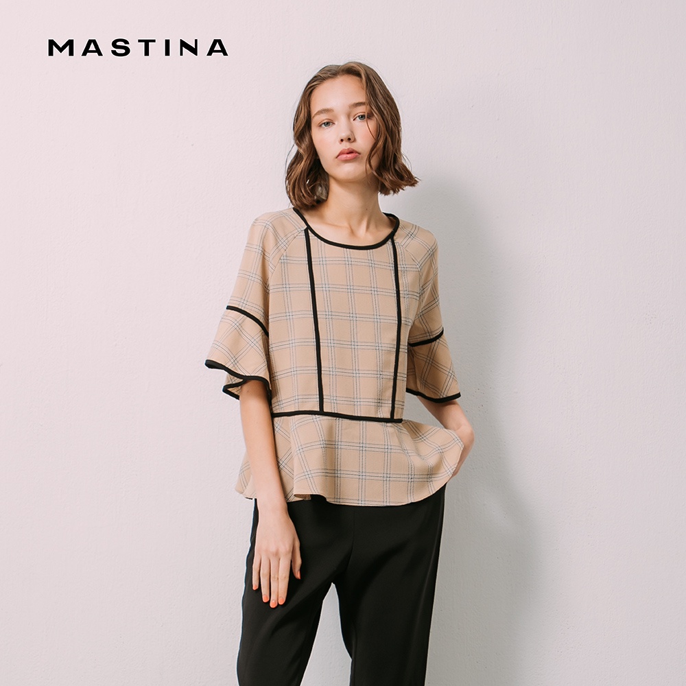 【MASTINA】經典英式格紋搭配設計-女短袖襯衫 格紋 黑 卡(二色/版型寬鬆)