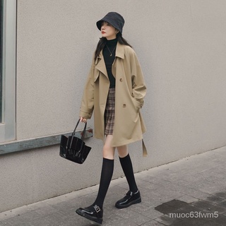 觀霧韓版寬鬆卡其色風衣女小個子2022春鞦新款休閒百搭流行中長款外套 PTAJ