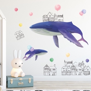 《很便宜》現貨 鯨魚 海豚 壁貼 🔥可移除不傷牆 藍色 海洋風 牆貼 玻璃貼 客廳佈置 裝飾 民宿裝飾