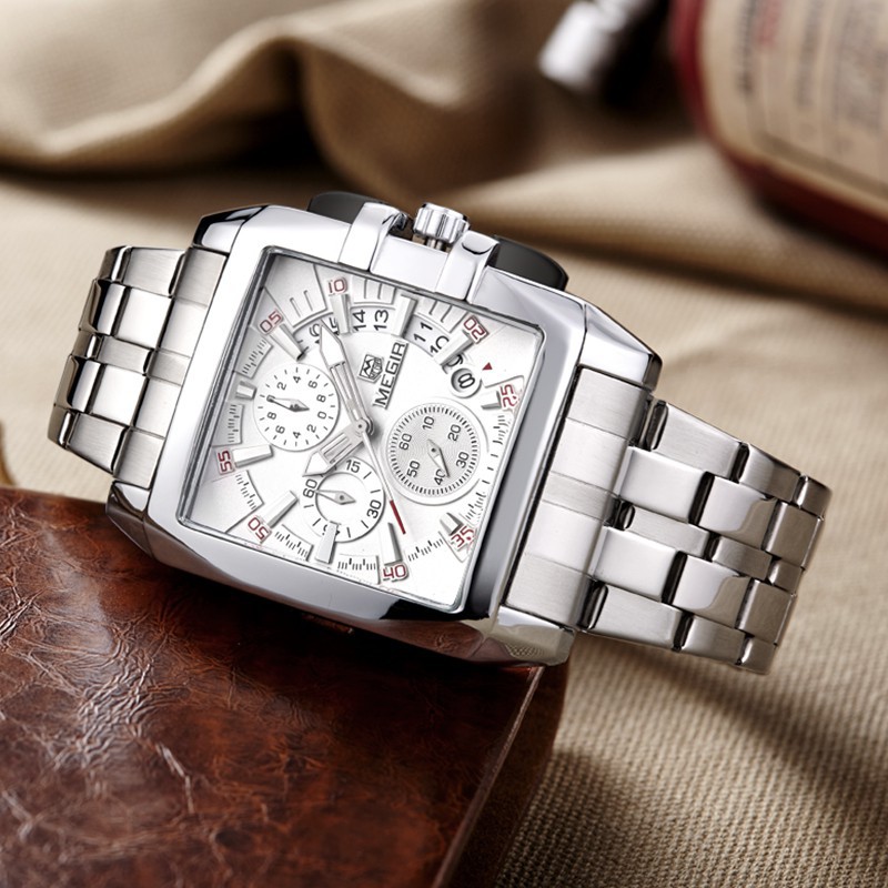 (現貨)MEGIR 豪華設計 男士奢侈品牌手錶 計時碼表 商務 真三眼 多功能 休閒防水錶