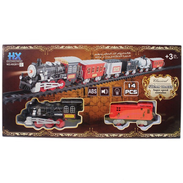 復古火車玩具 HX2011-01/02 電動軌道火車組(附電池)/一個入  聲光火車軌道組 生