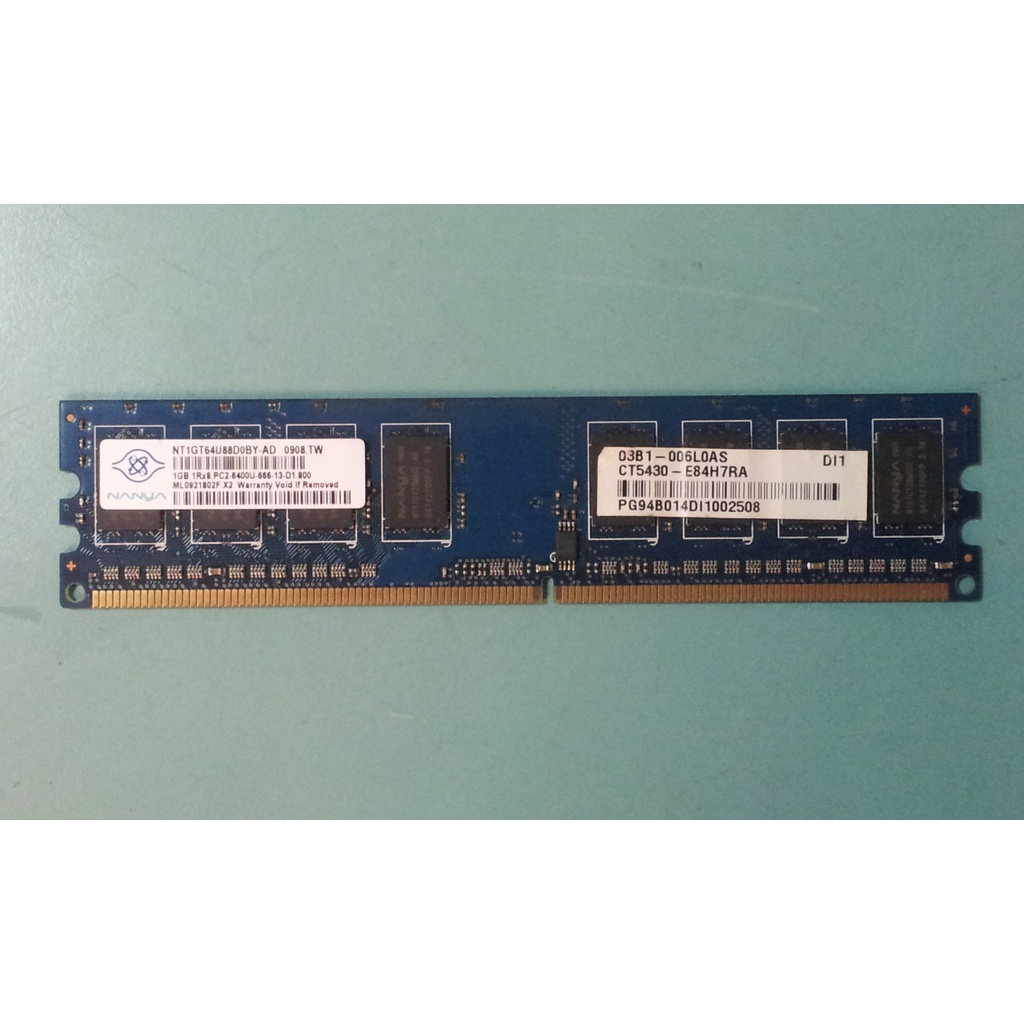 南亞 PC2-6400U 1GB DDR2 800 記憶體/單面 NT1GT64U88D0BY-AD