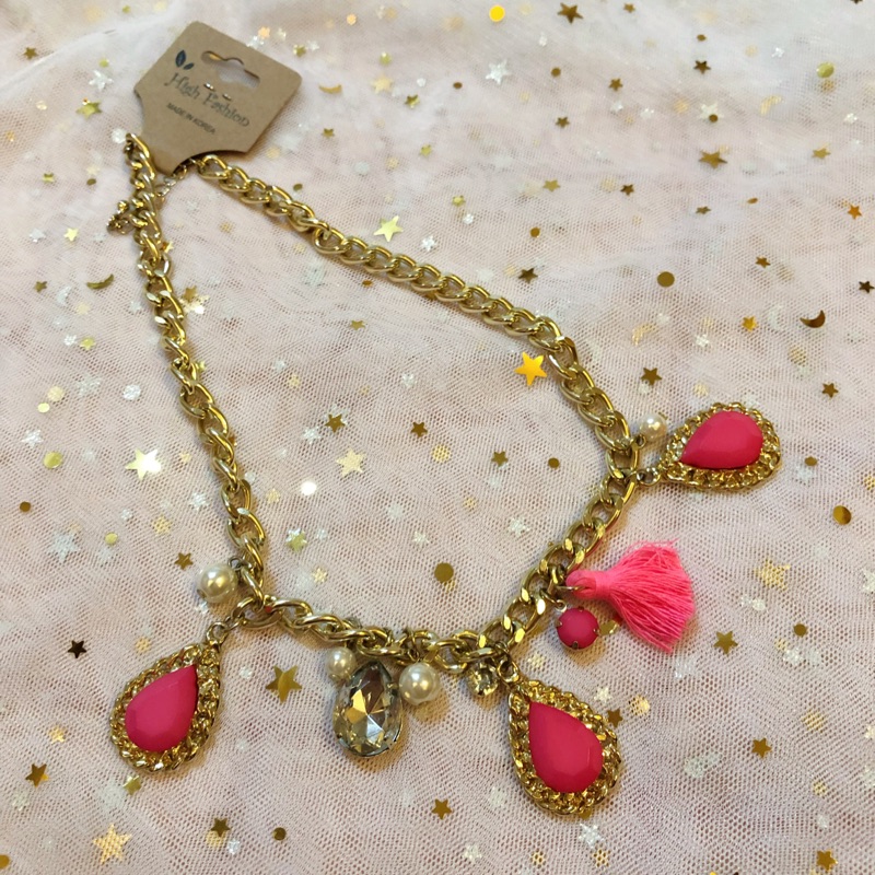 現貨 韓國飾品 項鍊 全新 粉色寶石造型項鍊 禮物