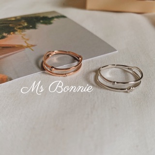 Ms Bonnie 超美中間簍空簡約鑽石純銀開口戒指