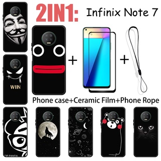 2 合 1 Infinix Note 7 手機殼帶鋼化玻璃陶瓷膜螢幕保護膜黑色系列