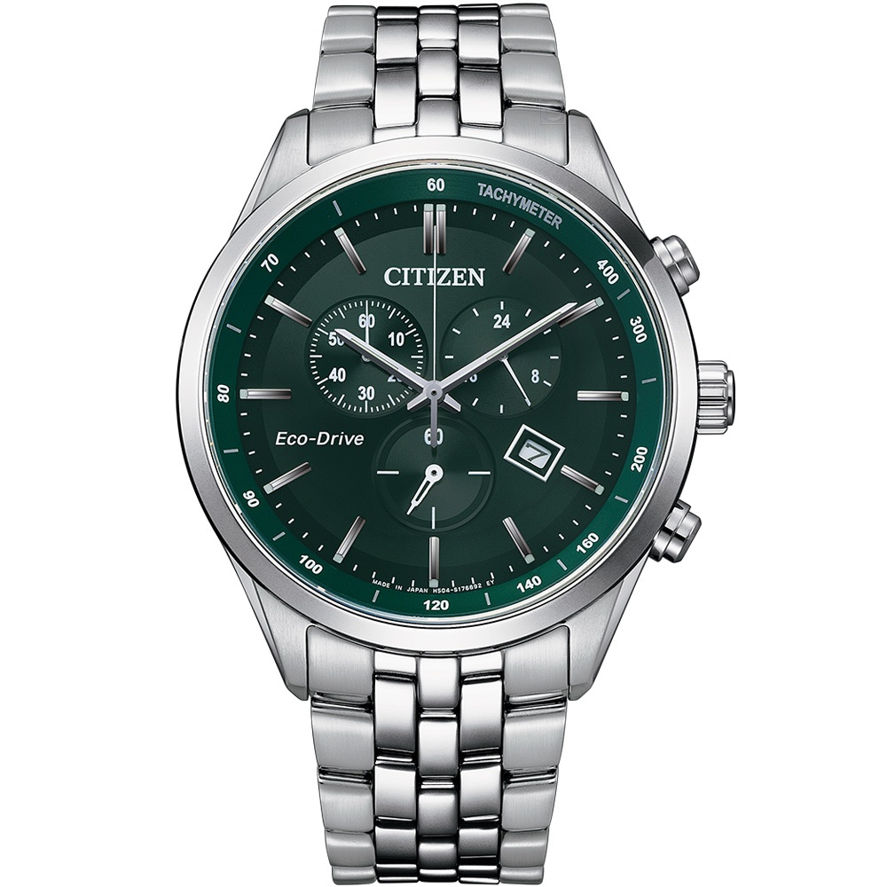 CITIZEN星辰 GENTS 極光綠光動能三眼計時手錶-AT2149-85X-42mm