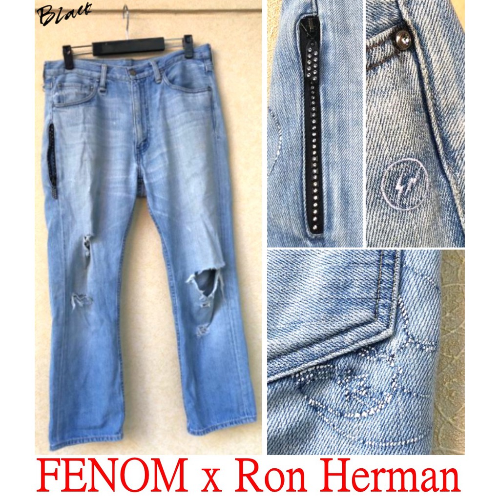 BLACK極新Ron Herman x LEVIS FENOM東京開幕紀念FRAGMENT閃電水鑽破壞牛王女生單寧褲