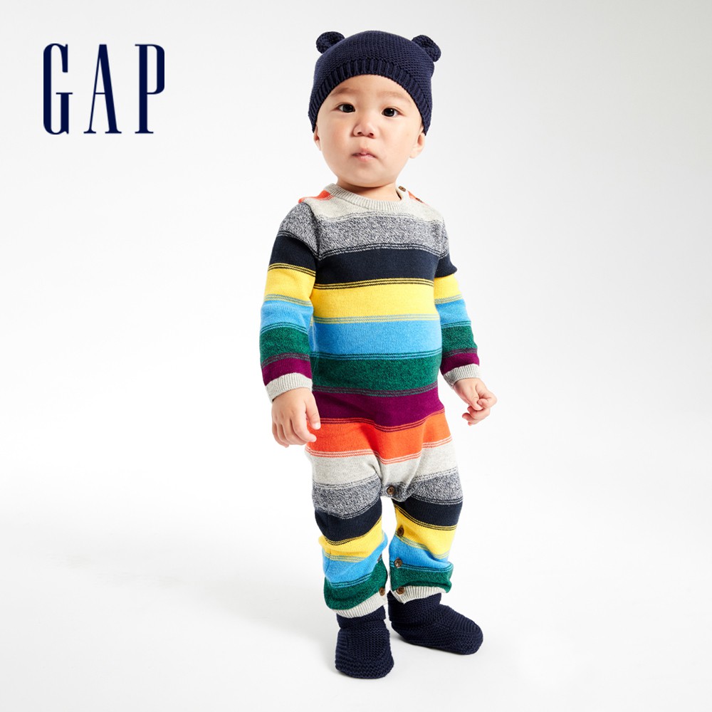 Gap 嬰兒裝 撞色條紋針織包屁衣-彩色條紋(651969)