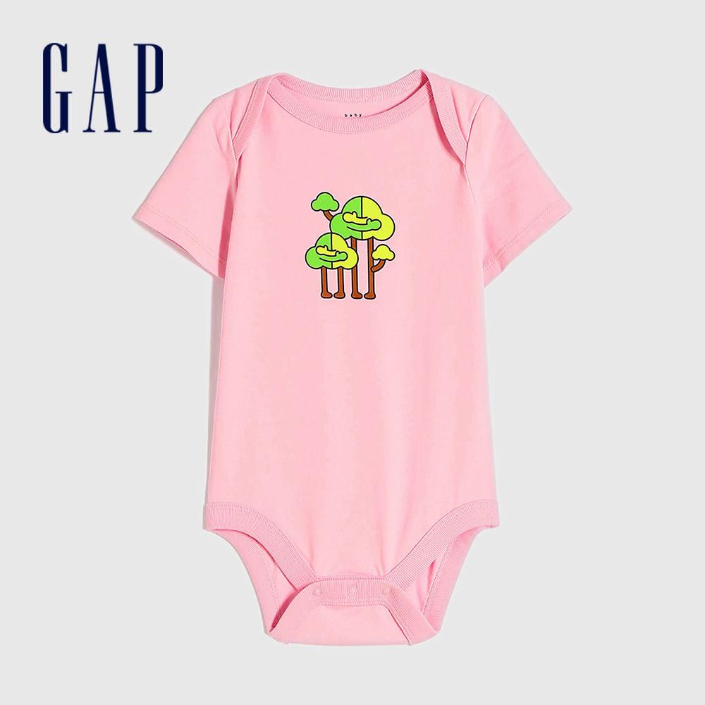 Gap 嬰兒裝 Gap x Ken Lo藝術家聯名 純棉印花包屁衣-粉色(868080)