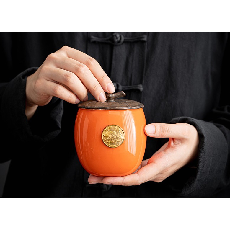 【紅芳庭】諸事大吉 茶葉罐 柿子茶葉罐 儲物罐 茶罐 密封罐 普洱茶罐 茶倉 茶具 茶壺 柿子罐