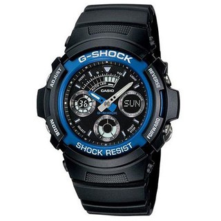 【CASIO】G-SHOCK 實用運動風雙顯指標錶-藍圈(AW-591-2A)正版宏崑公司貨