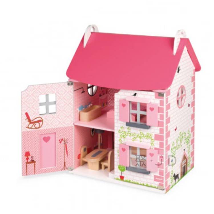 玩得購【法國 Janod】J06581 情境玩具 -  粉夢幻娃娃屋【買就贈袖珍家具】(3歲以上)