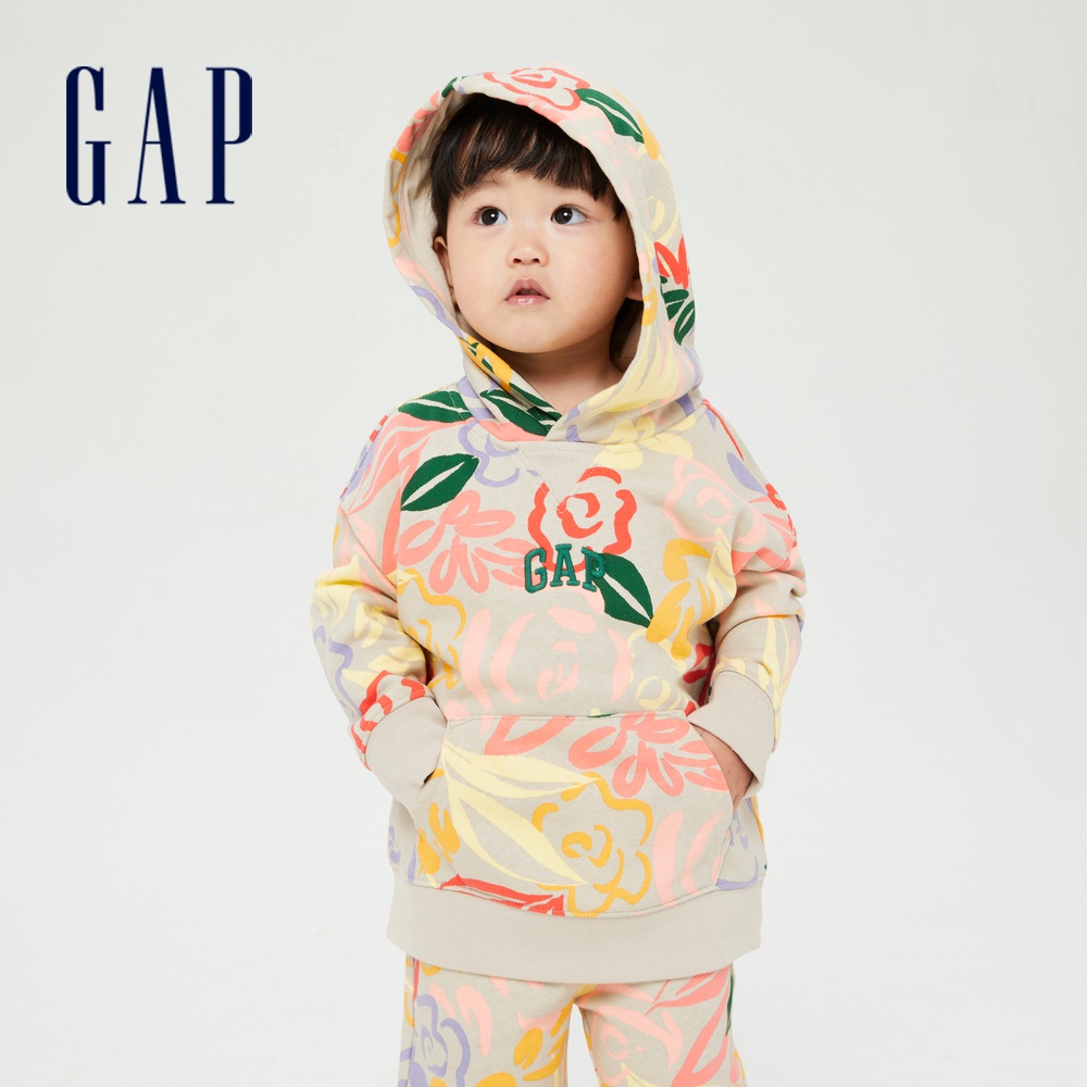 Gap 幼童裝 Logo印花柔軟帽T-花朵印花(838336)