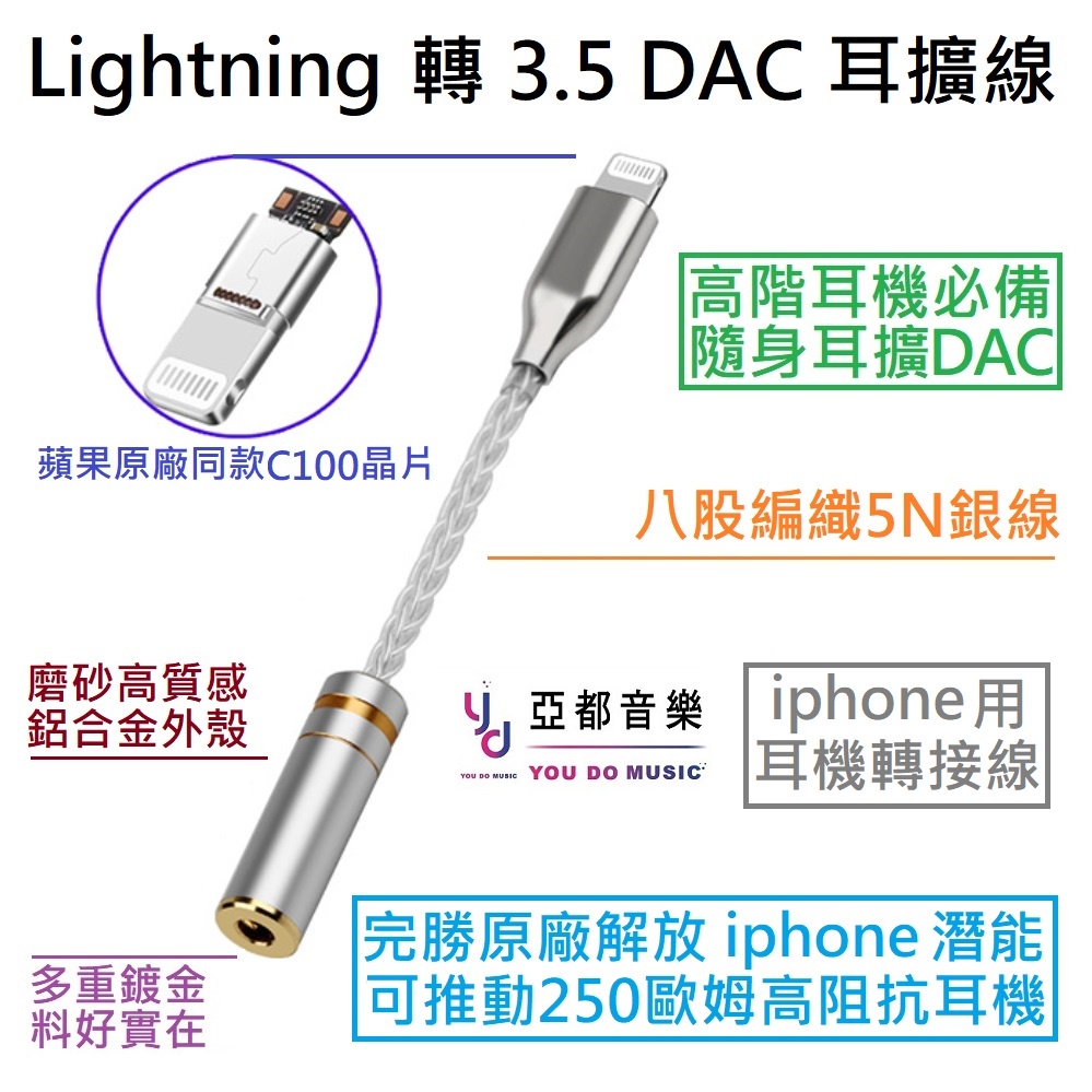 iphone Lightning 蘋果 手機 轉 3.5 / 4.4 DAC 隨身 耳擴 轉接線 耳機 純銀 小尾巴