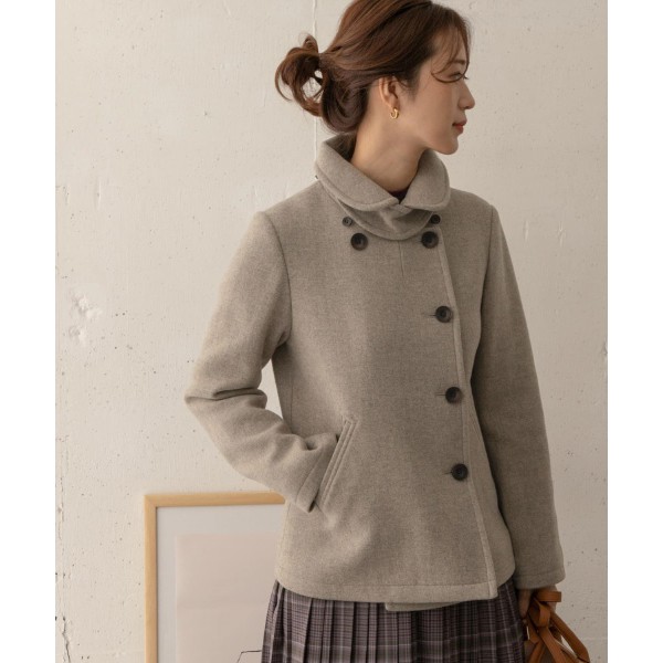 【全新】轉賣 日貨 Akiko Doors 新月領兩穿短版大衣 灰膚色 36號