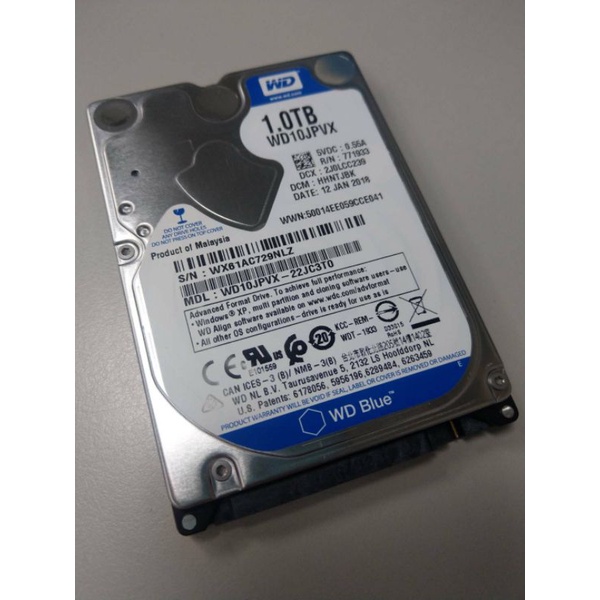 WD 威騰 1TB 2.5吋 8MB 5400轉 9.5mm SATAIII 藍標硬碟(WD10JPVX)9成新