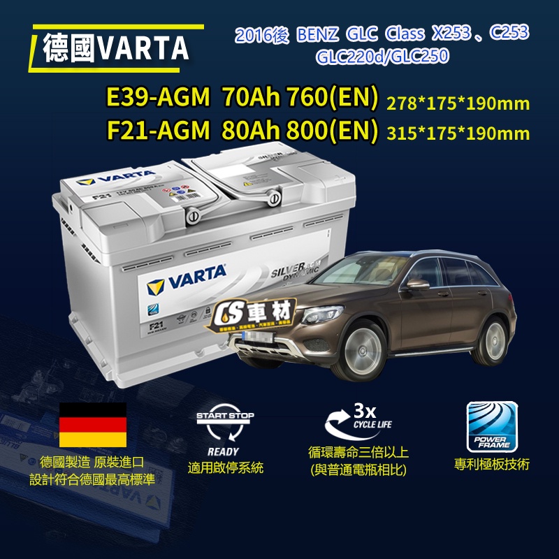CS車材-VARTA 華達電池 BENZ GLC CLASS X253 C253 16年後 F21 E39 AGM