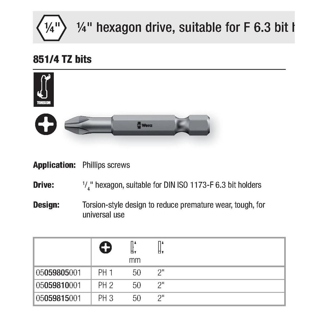 德國WERA 851/4 TZ bits 十字起子頭