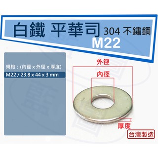 【藍圖】不鏽鋼 平華司 M22 不鏽鋼墊片 白鐵墊片 不銹鋼華司 白鐵 台灣製造 304