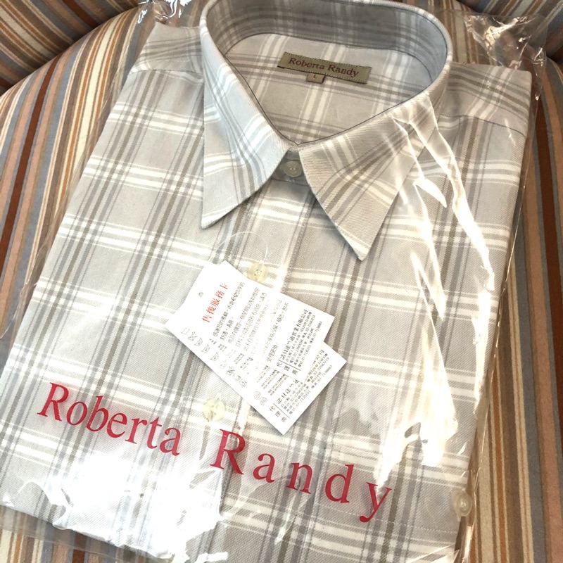 全新 Roberta randy  未拆封 男生 老公 爸爸 正式 長袖 襯衫 格紋 斯文 上班 灰色 L號