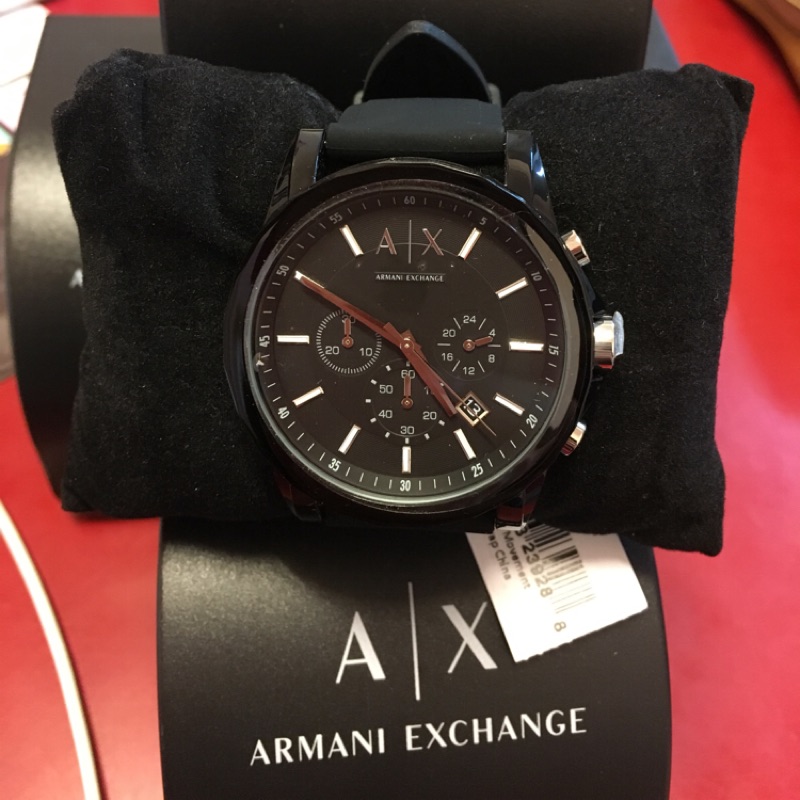 AX/ARMANI EXCHANGE三眼黑矽膠錶帶/手錶