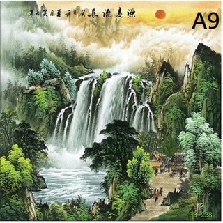 【幸運星】臺灣發貨 山水畫 聚寶盆 國畫 流水生財 客廳 風水畫 娟布畫芯 開運 招財 化煞 A9