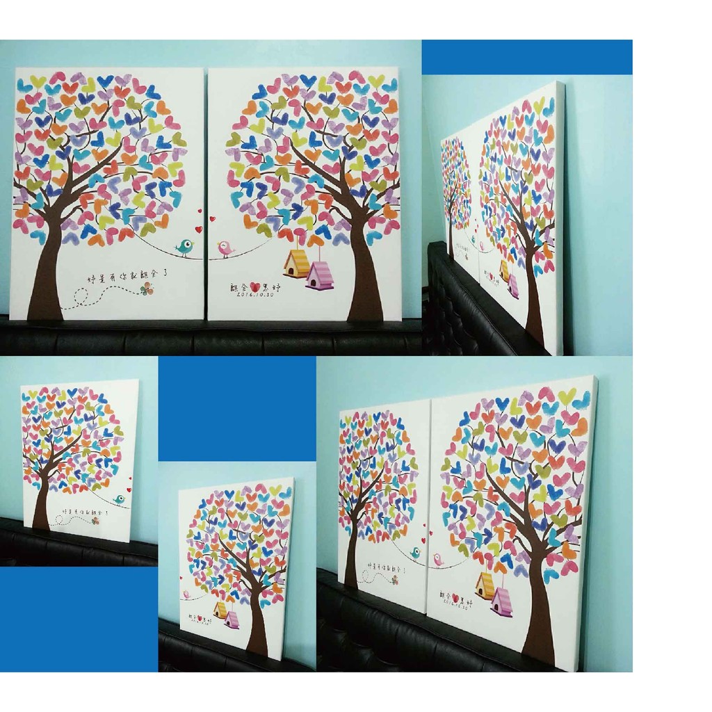 【客製簽名樹無框畫】．指紋樹油畫布．簽到樹簽名綢．油畫框
