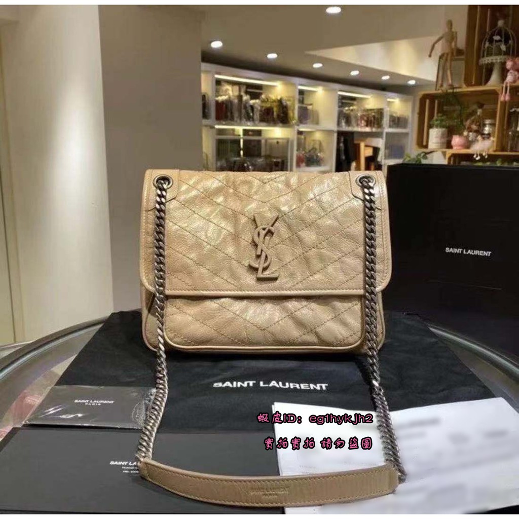 二手正品99新ysl Saint Laurent Niki 中號28cm 奶茶色郵差包流浪包 蝦皮購物