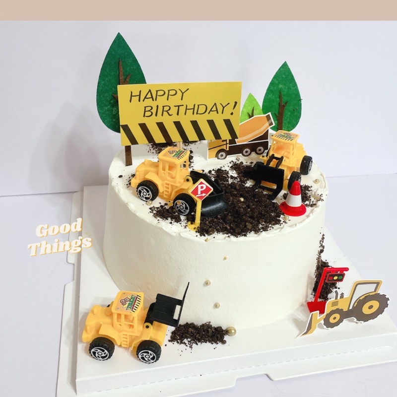 【現貨】挖土機擺件 小男孩生日蛋糕裝飾 路障擺件  蛋糕擺件 生日蛋糕  蛋糕裝飾