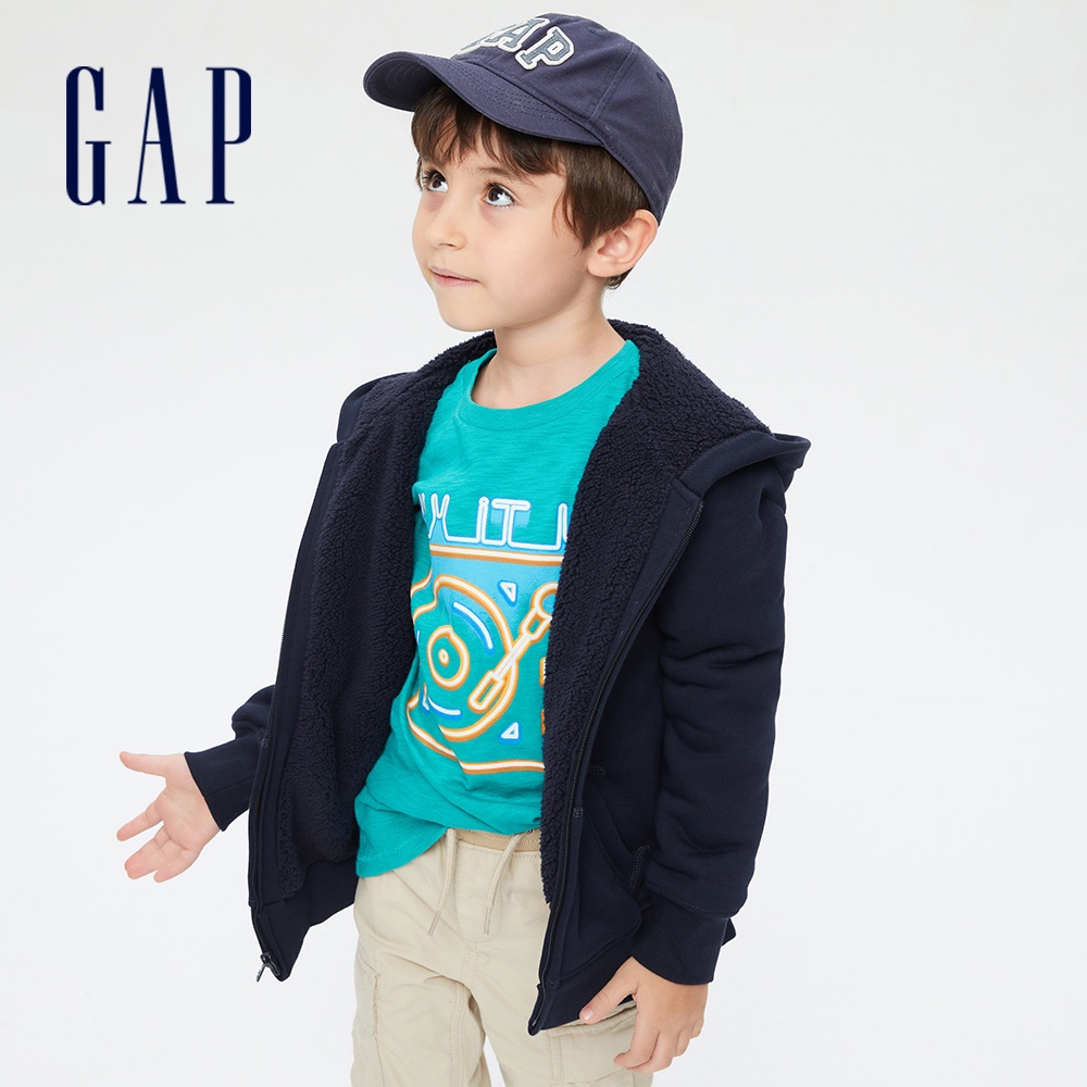 Gap 兒童裝 仿羊羔絨連帽外套-海軍藍(733485)