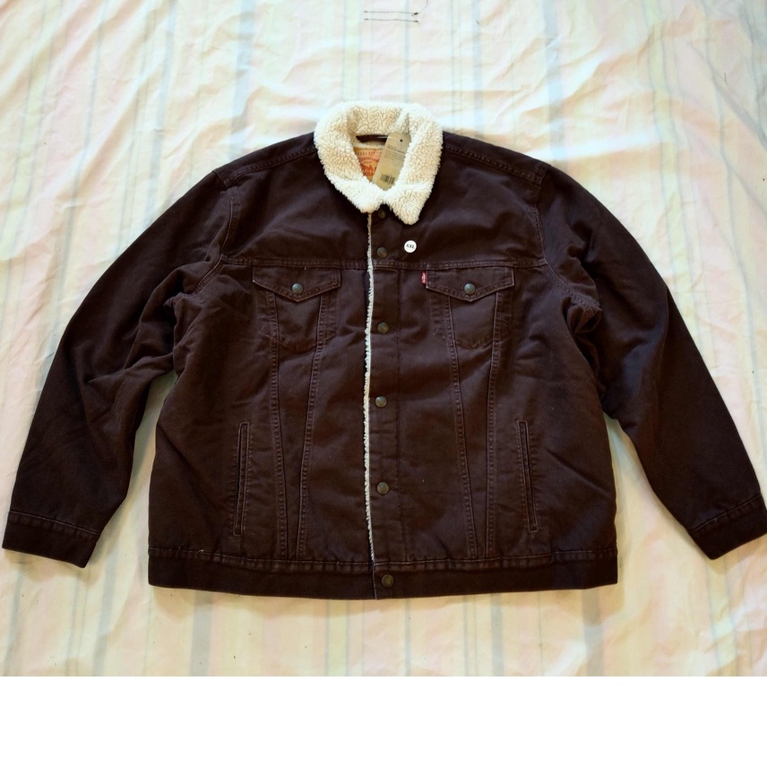 全新 XXL 大尺寸 Levi's Sherpa Trucker Jacket Levis 酒紅色 牛仔外套 刷毛夾克