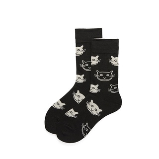 大唐襪業 D47街頭風潮襪ins中性棉襪卡通黑白笑臉貓咪情侶襪個性潮流日系中筒襪