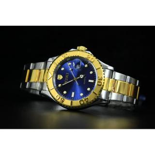 168錶帶配件~歐風潮流中金藍遊艇造型全不鏽鋼製石英錶