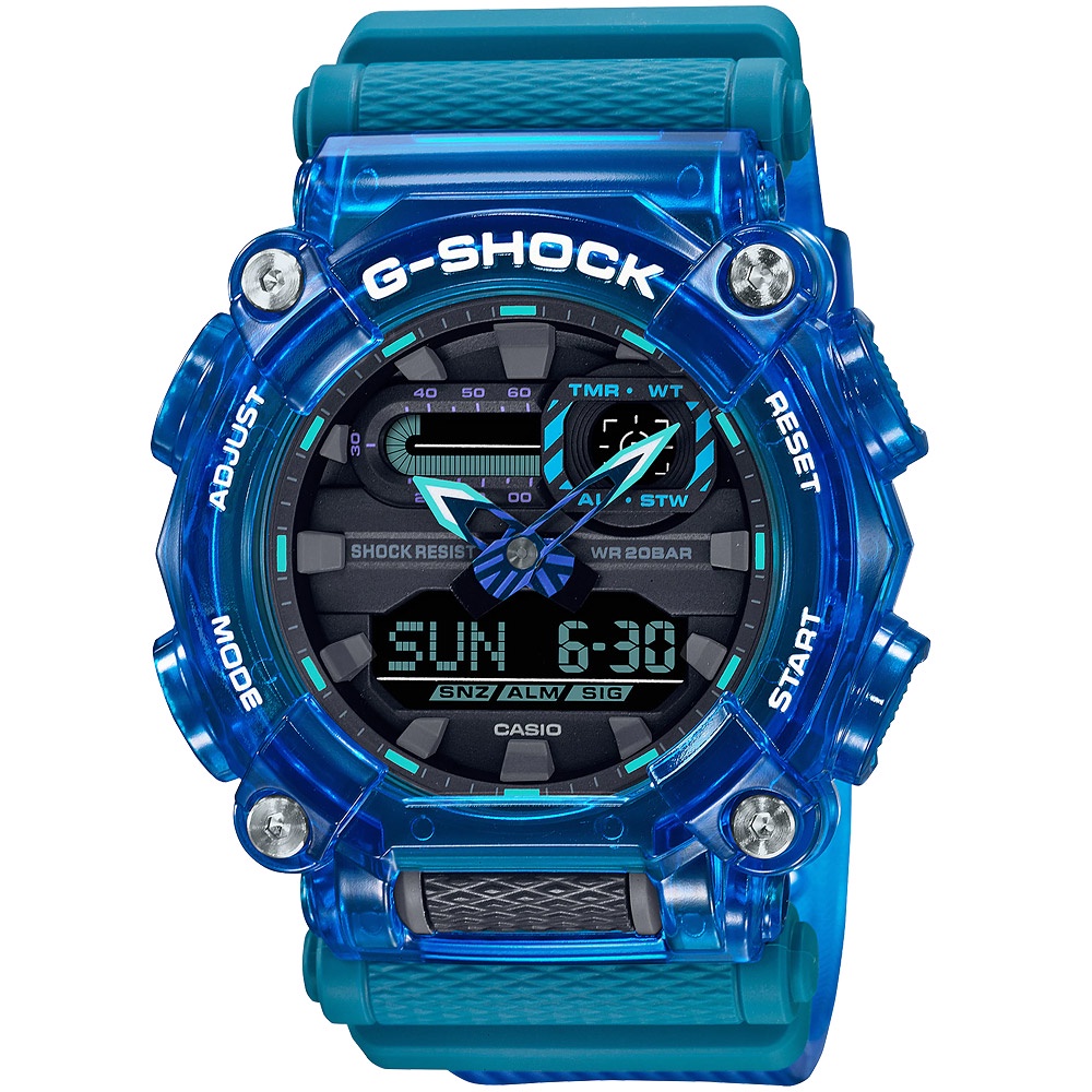 ∣聊聊可議∣CASIO 卡西歐 G-SHOCK 炫彩音浪 工業風雙顯手錶-科技藍 GA-900SKL-2A