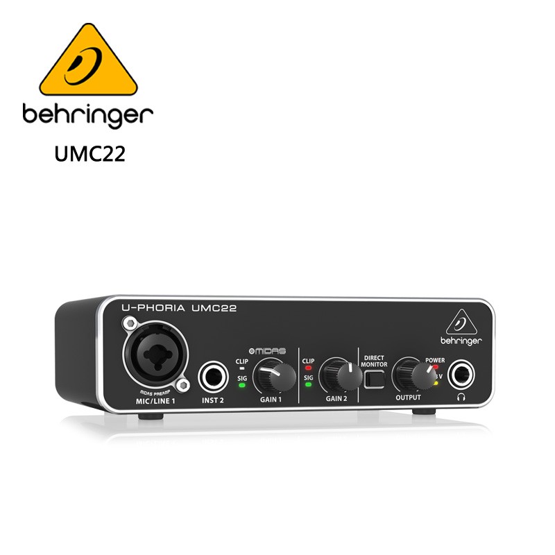 ★BEHRINGER★UMC22 錄音介面 (帶Midas麥克風前置放大器 2x2 USB音頻接口)
