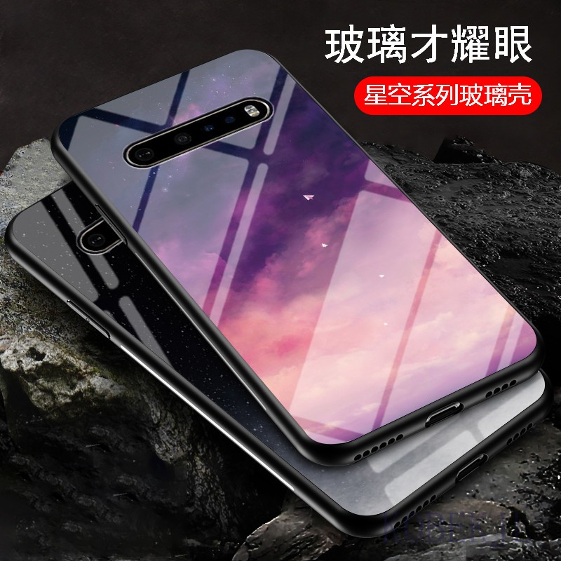 唯美星空漸變防刮鋼化玻璃手機殼LG G8 V60 ThinQ 5G V60ThinQ防摔殼 手機套 情侶手機殼 軟邊硬殼