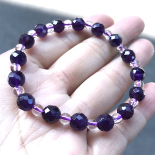 『亮晶晶』天然紫水晶手鍊 7mm特級+白水晶+碧璽手鍊 鑽石切割超亮眼