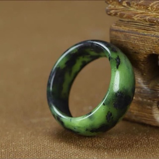 天然藏玉藥王石戒指戒圈指環蛇紋玉墨玉磁性戒指