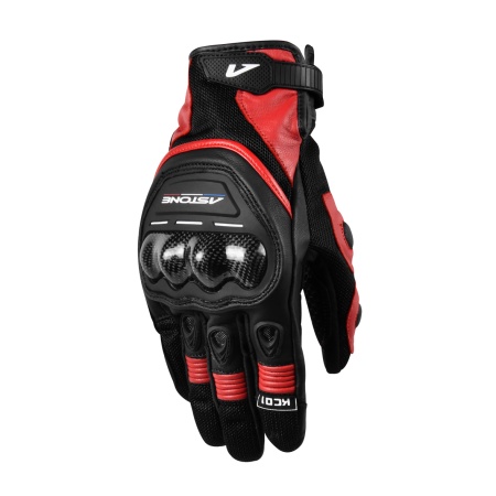 ASTONE - KC01 黑 / 紅 透氣雙手觸控防摔手套 碳纖護具  短版機車手套