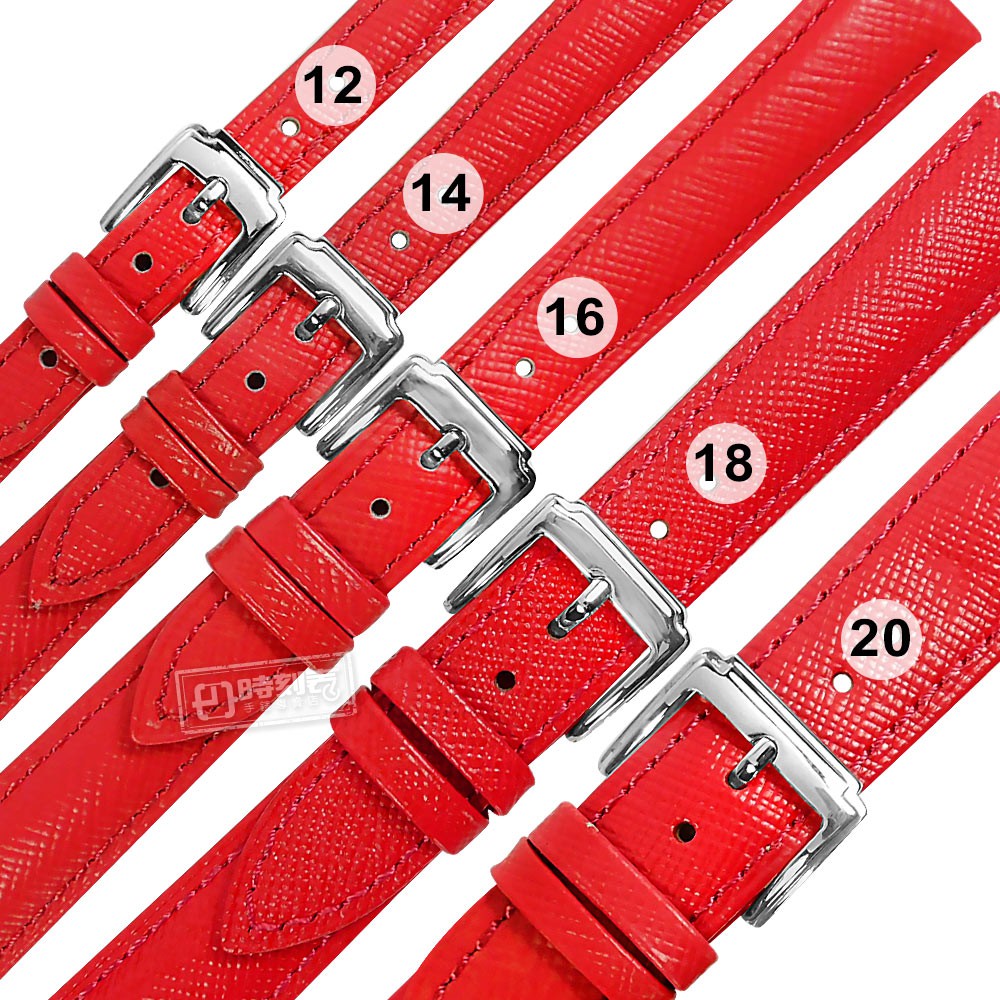 Watchband / 12.14.16.18.20 mm / 各品牌通用 真皮防刮壓紋錶帶 不鏽鋼扣頭 紅色