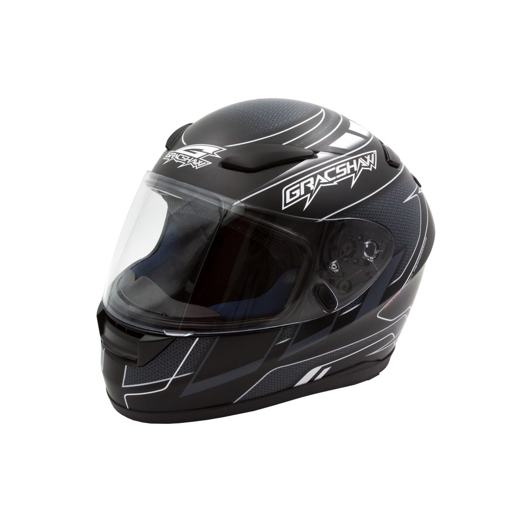 GRACSHAW G9009 平黑白 雷梭 彩繪 全罩安全帽  全罩 進口 插消排扣 流線型外觀 【 歐樂免運】