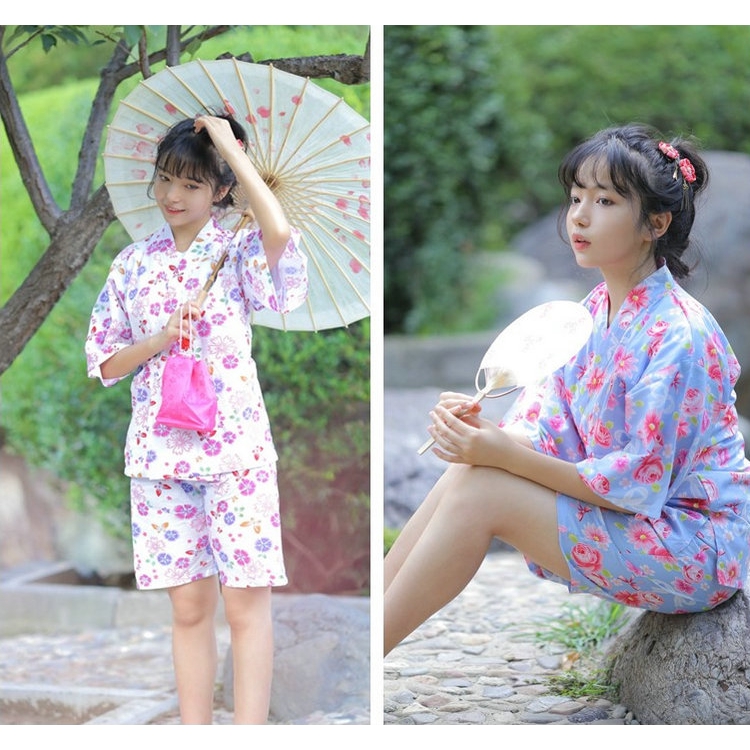 女裝甚平和服浴衣女士日式浴衣純棉套裝櫻花和服睡衣家居服 蝦皮購物