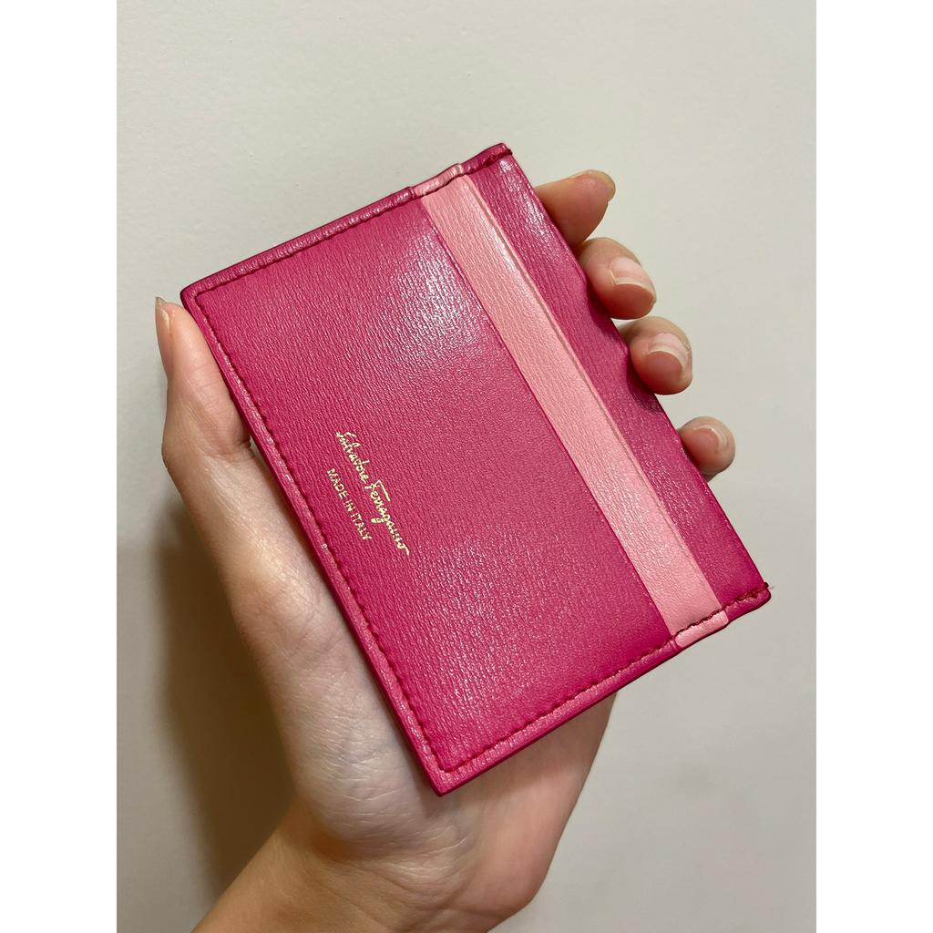 全新 Salvatore Ferragamo 桃粉色皮質名片夾/ 卡夾