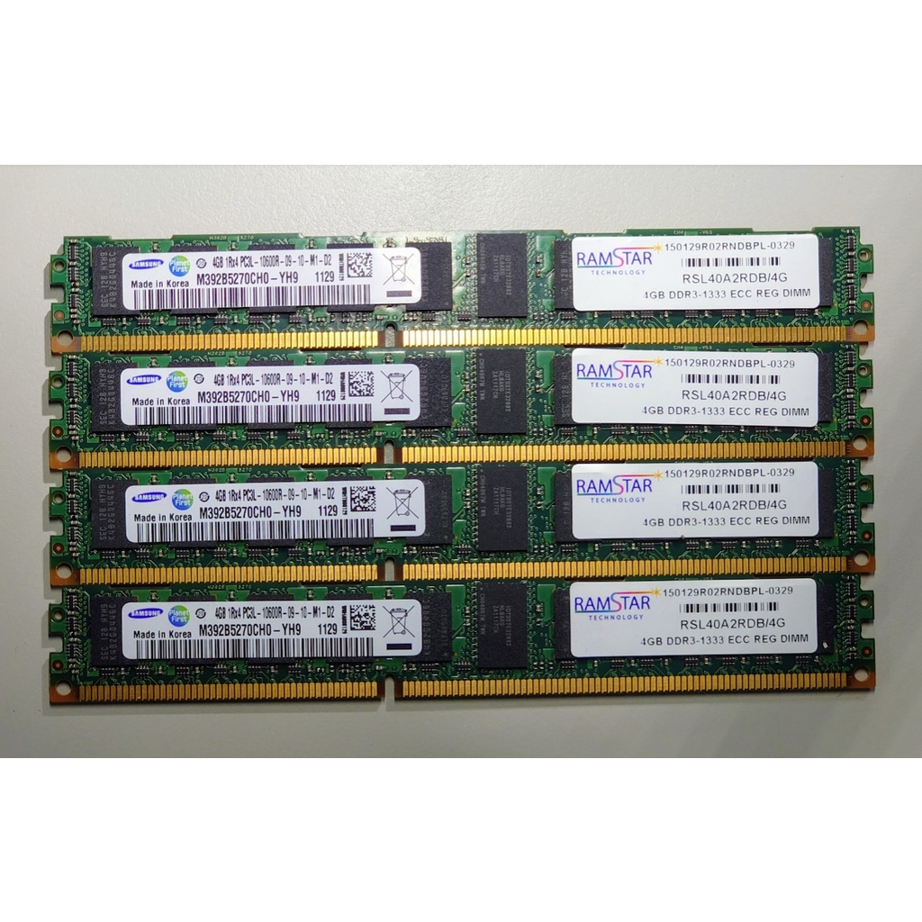 SAMSUNG 三星 4GB 1Rx4 PC3L-10600R DDR-1333 ECC REG DIMM (韓國製)