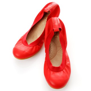 【G.Ms.】旅行女孩II‧素面鬆緊口全真皮可攜式軟Q娃娃鞋(無鞋袋) ‧紅色36碼