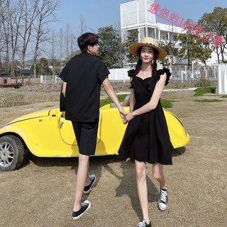 【COUPLE】夏季💓💓2022年情侶裝復古顯瘦赫本風約會氣質小黑裙一男一女