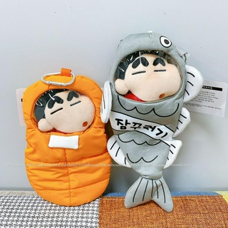 韓國帶回 蠟筆小新 野原新之助 睡袋造型 鯛魚造型 絨毛娃娃吊飾 筆袋 收納包 拉鍊包 小物包 手機包